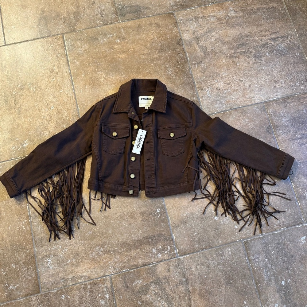 L'AGENCE Brown Koda Fringe Jacket